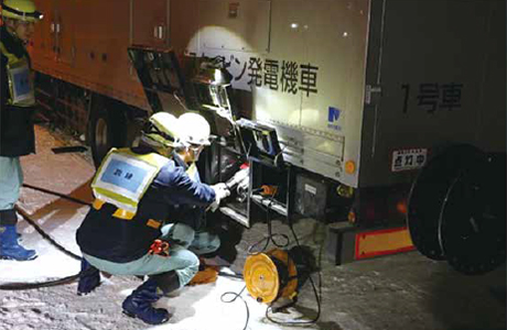 Training in connecting power cables during a power outage scenario