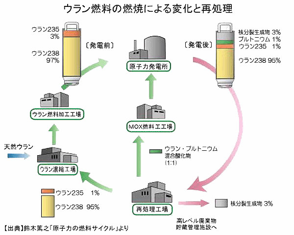 ウラン燃料の燃焼による変化と再処理