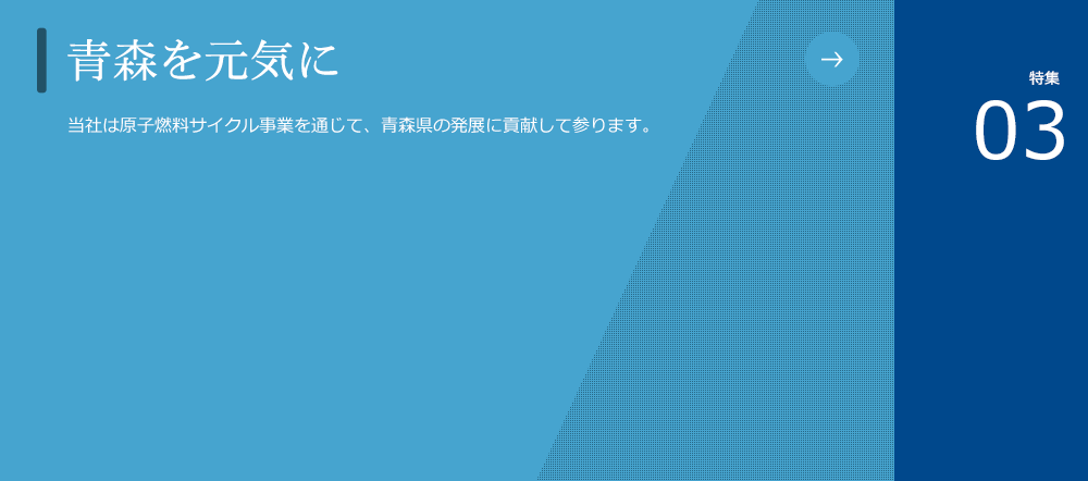 青森を元気に
						地域が活性するための原動力、それは「人」です。当社は様々な地域貢献を通じ、青森県のこれからの成長に寄与して参ります。